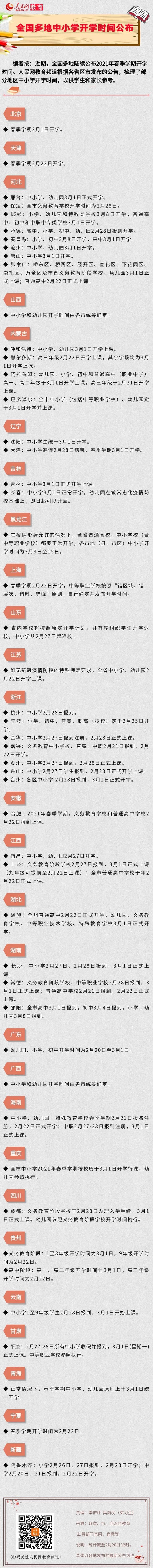 确认了！多地明确2021春季中小学开学时间！