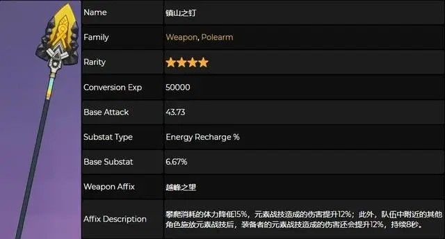 《原神》5.1新武器镇山之钉属性