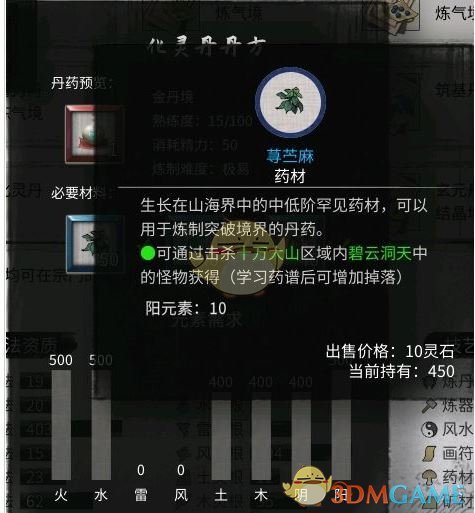 《鬼谷八荒》化灵丹配方一览